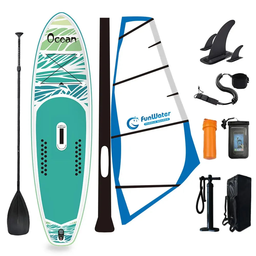 OEM Wholesale Custom CE inflatable windsurf board sailing paddle board foil windsurf sail sup with fins